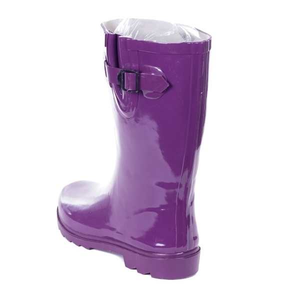 Women's Rain Boots, Rubber Mid Calf Rainboots, RB-1602, Purple - Picture 2 of 4